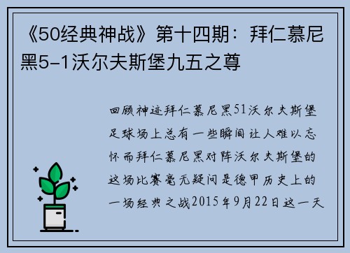 《50经典神战》第十四期：拜仁慕尼黑5-1沃尔夫斯堡九五之尊