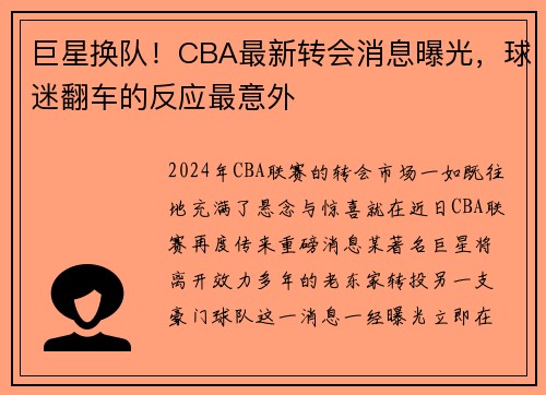 巨星换队！CBA最新转会消息曝光，球迷翻车的反应最意外