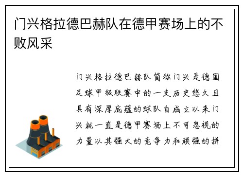 门兴格拉德巴赫队在德甲赛场上的不败风采